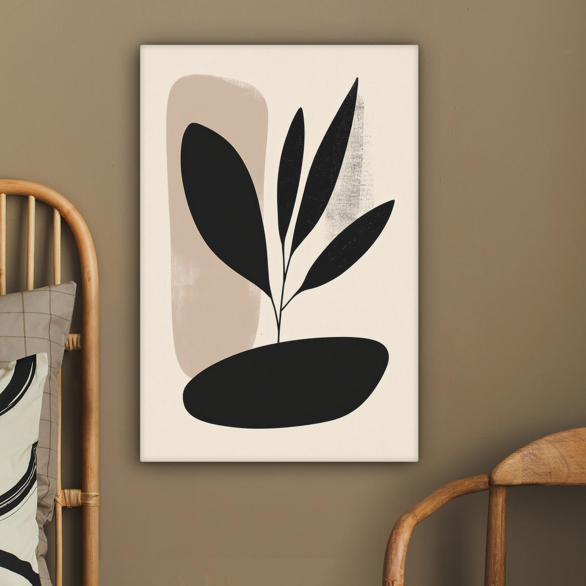 LEINWANDBILD Pflanze - Beige - Japanisch 40x60 cm - Schwarz, Textil (40/60cm) - MuchoWow