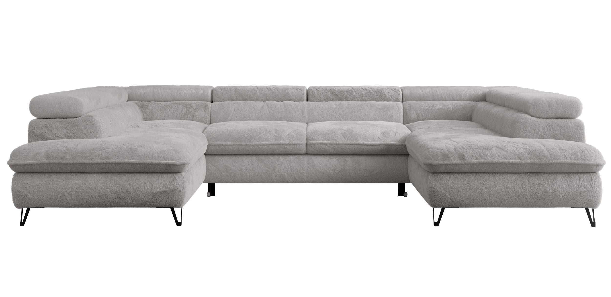 WOHNLANDSCHAFT PEDRO U Plüsch Hellgrau - Hellgrau/Schwarz, Textil/Metall (346/76/208cm) - MKS