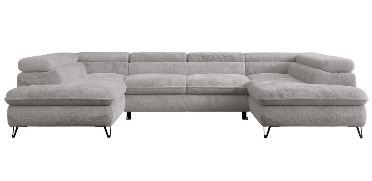 WOHNLANDSCHAFT PETER U Plüsch Hellgrau - Hellgrau/Schwarz, Textil/Metall (346/76/208cm) - MKS