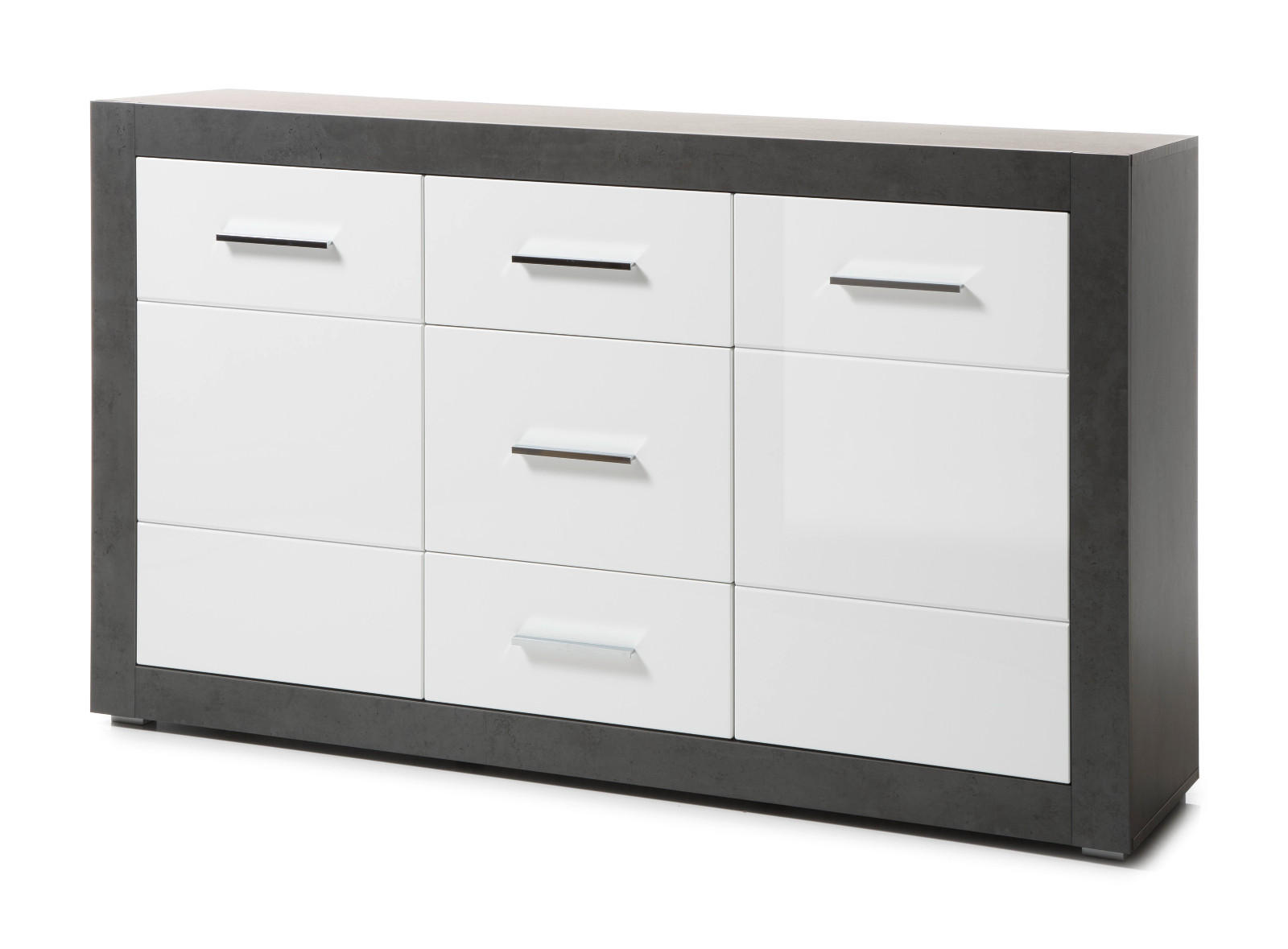 SIDEBOARD weiß Hochglanz, grau Stone 164 cm, Kommode mit viel Stauraum - Chromfarben/Weiß Hochglanz, Holzwerkstoff/Kunststoff (164/97/42cm) - Furn.Design