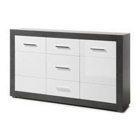 SIDEBOARD weiß Hochglanz, grau Stone 164 cm, Kommode mit viel Stauraum - Chromfarben/Weiß Hochglanz, Holzwerkstoff/Kunststoff (164/97/42cm) - Furn.Design