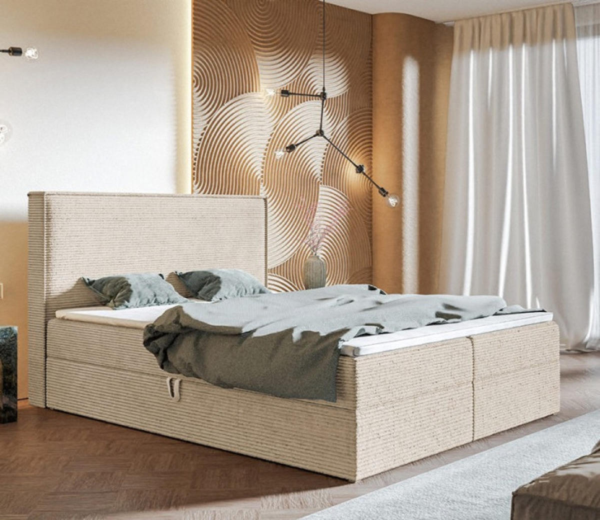 BETT Hellbeige FOX 9 Kontinentalbett Stoff Poso Sztruks 140x200 cm - Beige, Textil (140/200cm) - Sepro Meble