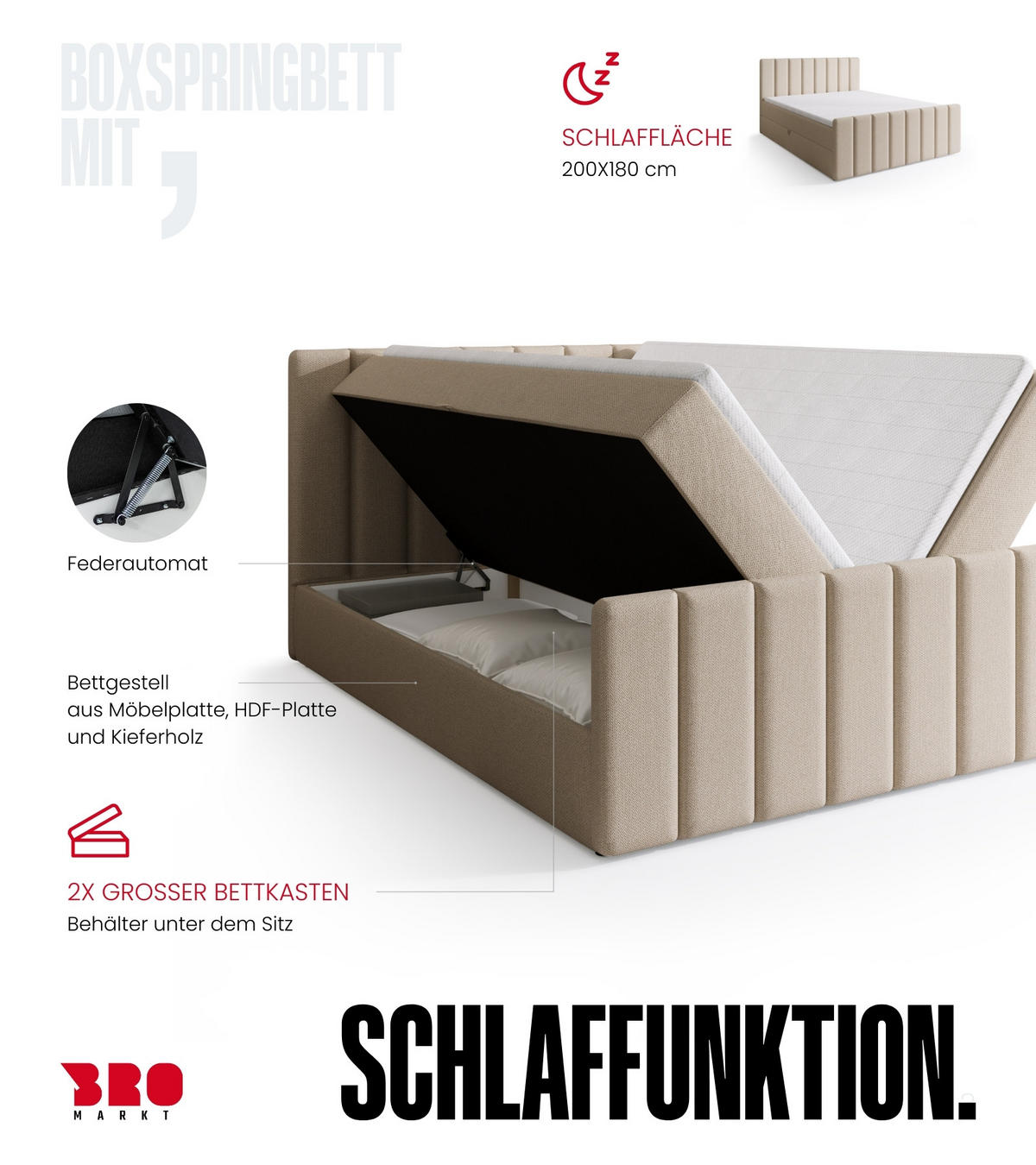 BOXSPRINGBETT Denver DUO mit Topper 180x200 Beige - Beige, Textil (180/200cm) - Bromarkt