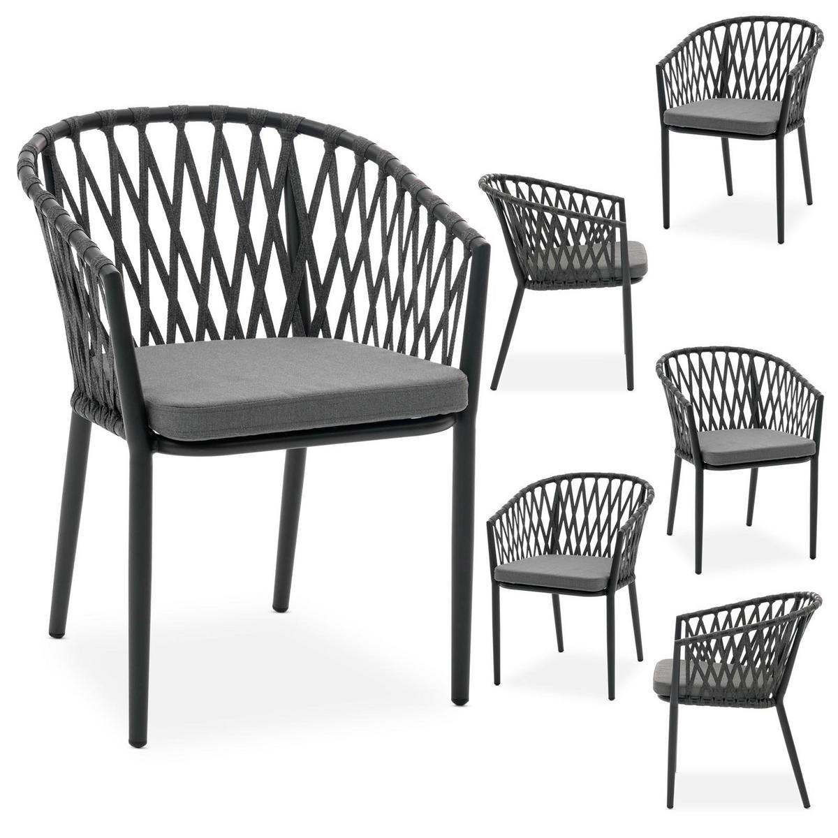 GARTENSTÜHLE SUNNY 6ER-SET - Grau, Textil/Metall (56/78/62cm) - IDIMEX
