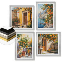 WANDBILDER 4er Set - 50x50 cm & 40x60 cm Silberner Rahmen - Gemalte Zitruslandschaften - Silberfarben, Kunststoff (50/50cm) - ArtPrintCave
