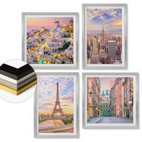 WANDBILDER 4er Set - 50x50 cm & 40x60 cm Silberner Rahmen - New York Paris Oia Warschau Dämmerung - Silberfarben, Kunststoff (50/50cm) - ArtPrintCave