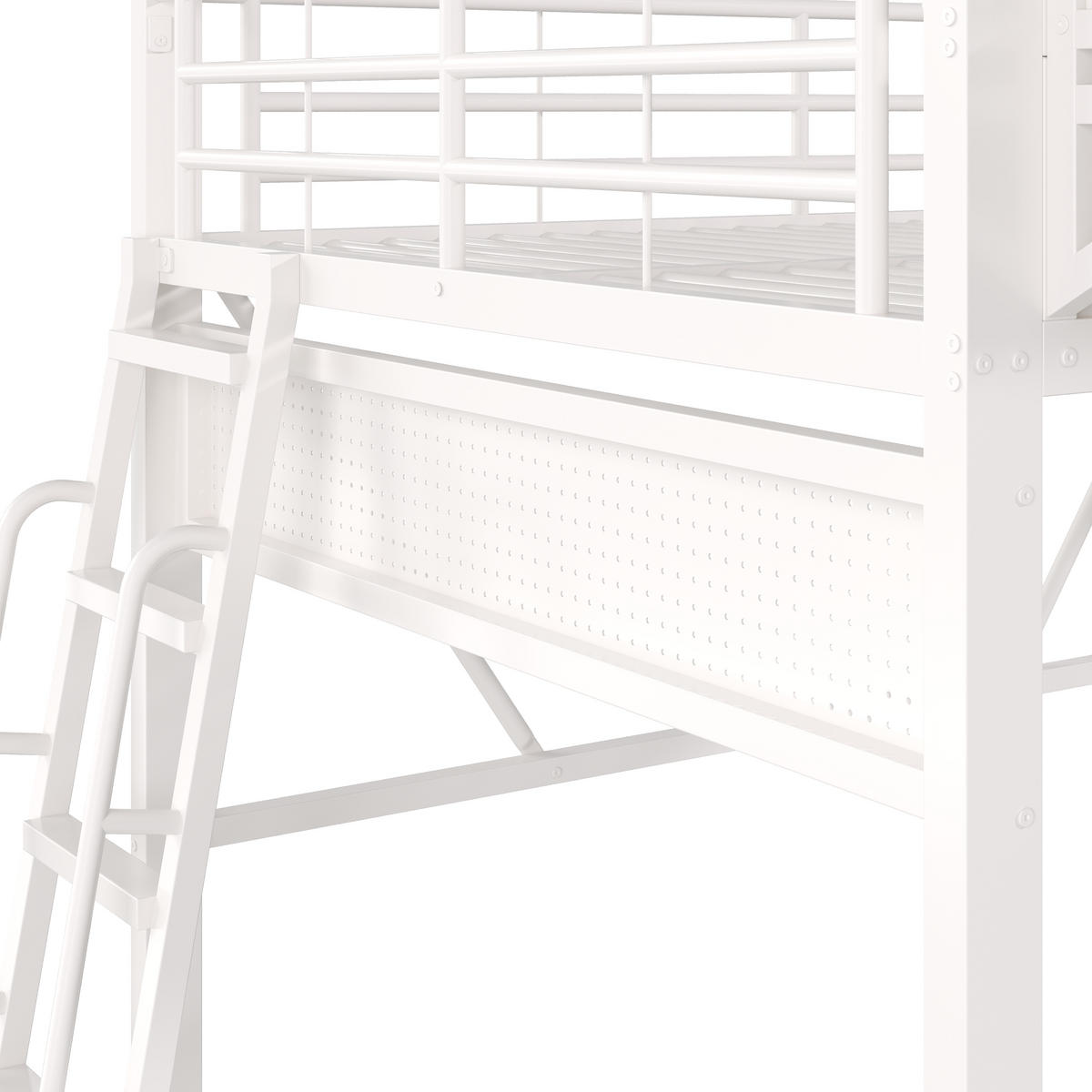 HOCHBETT 140/200 cm mit Metallgestell Weiß, Staufächern und offener Unterseite - Weiß, Metall