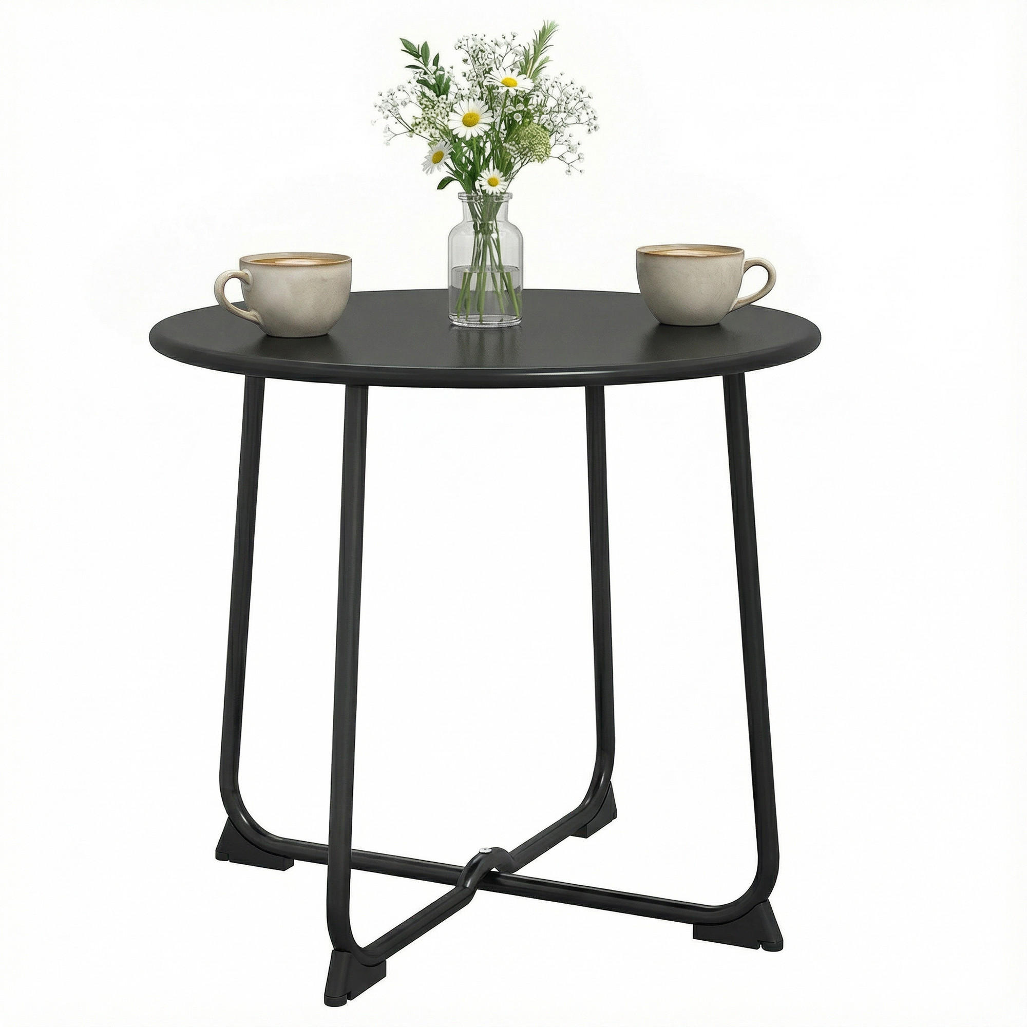 BALKONSET 3-teilig DE-14190 klappbar, Lattenrost, doppelter Rostschutz Creme - Schwarz, Metall - ComfortXL
