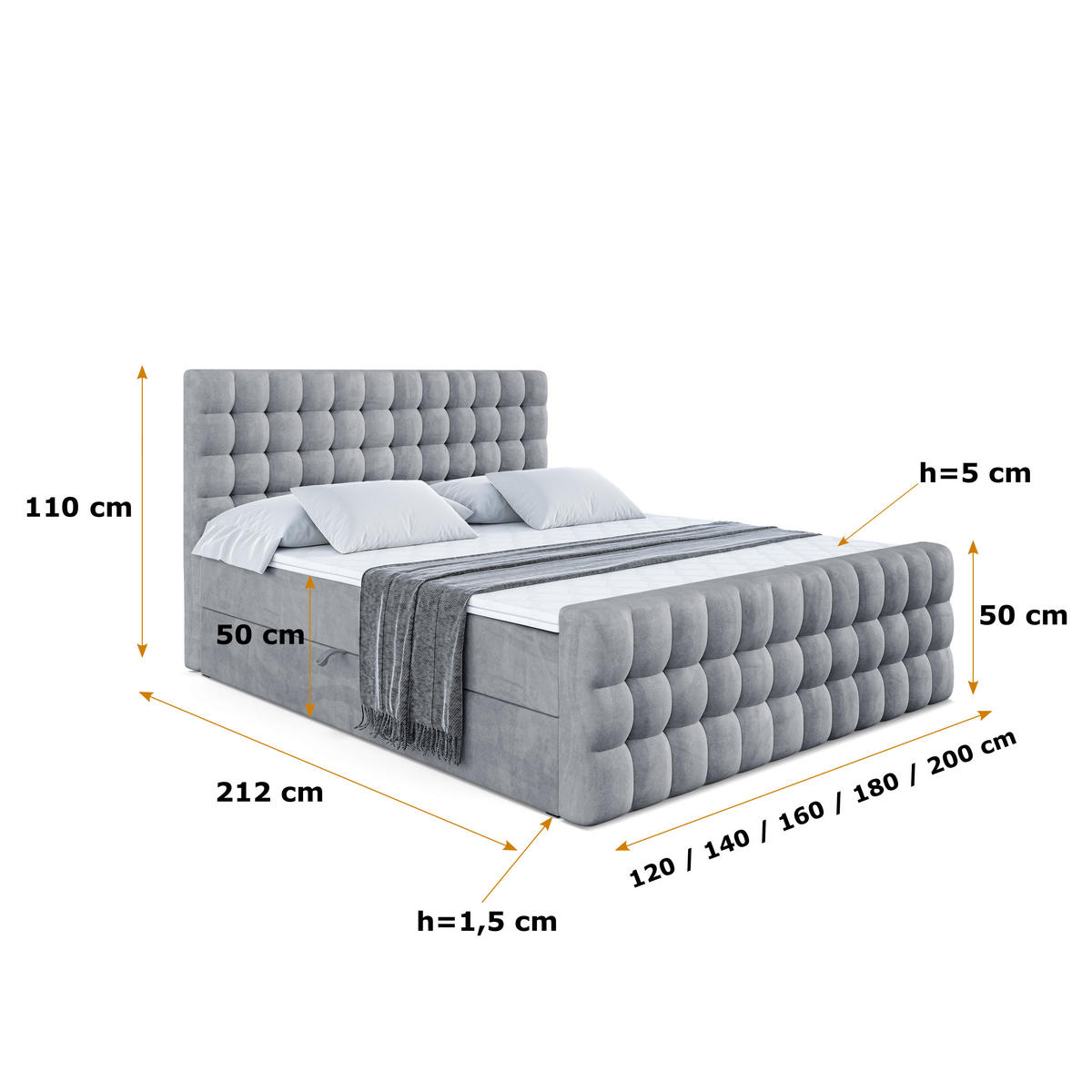 BOXBETT VIONE-Z - 160 x 200 - H4 - Grau - Grau, Holzwerkstoff (160/200cm) - ALTDECOR