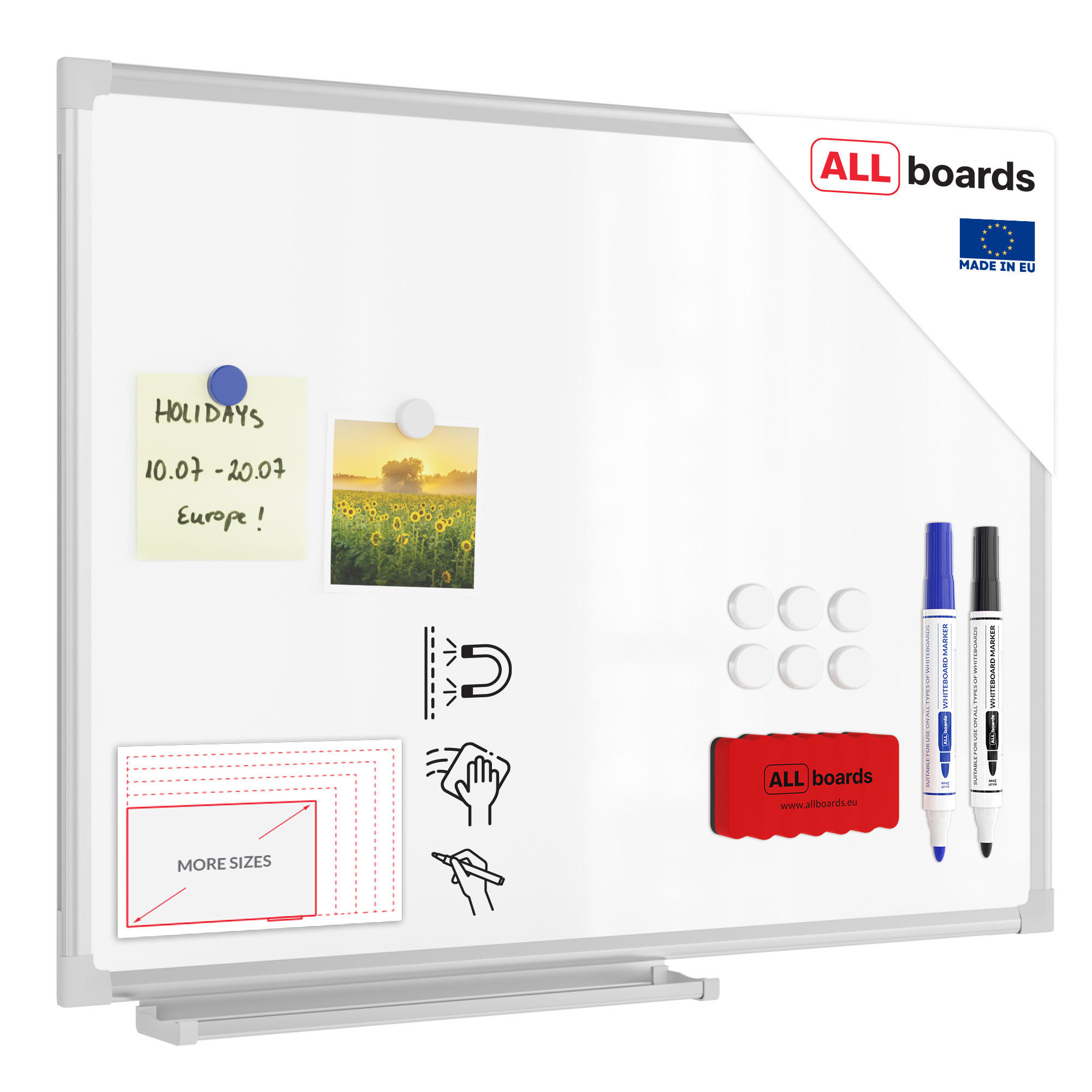 WHITEBOARD Magnetisch 60x45cm Magnettafel mit Aluminiumrahmen A7 - Weiß, Metall (45/60/1.4cm) - ALLboards