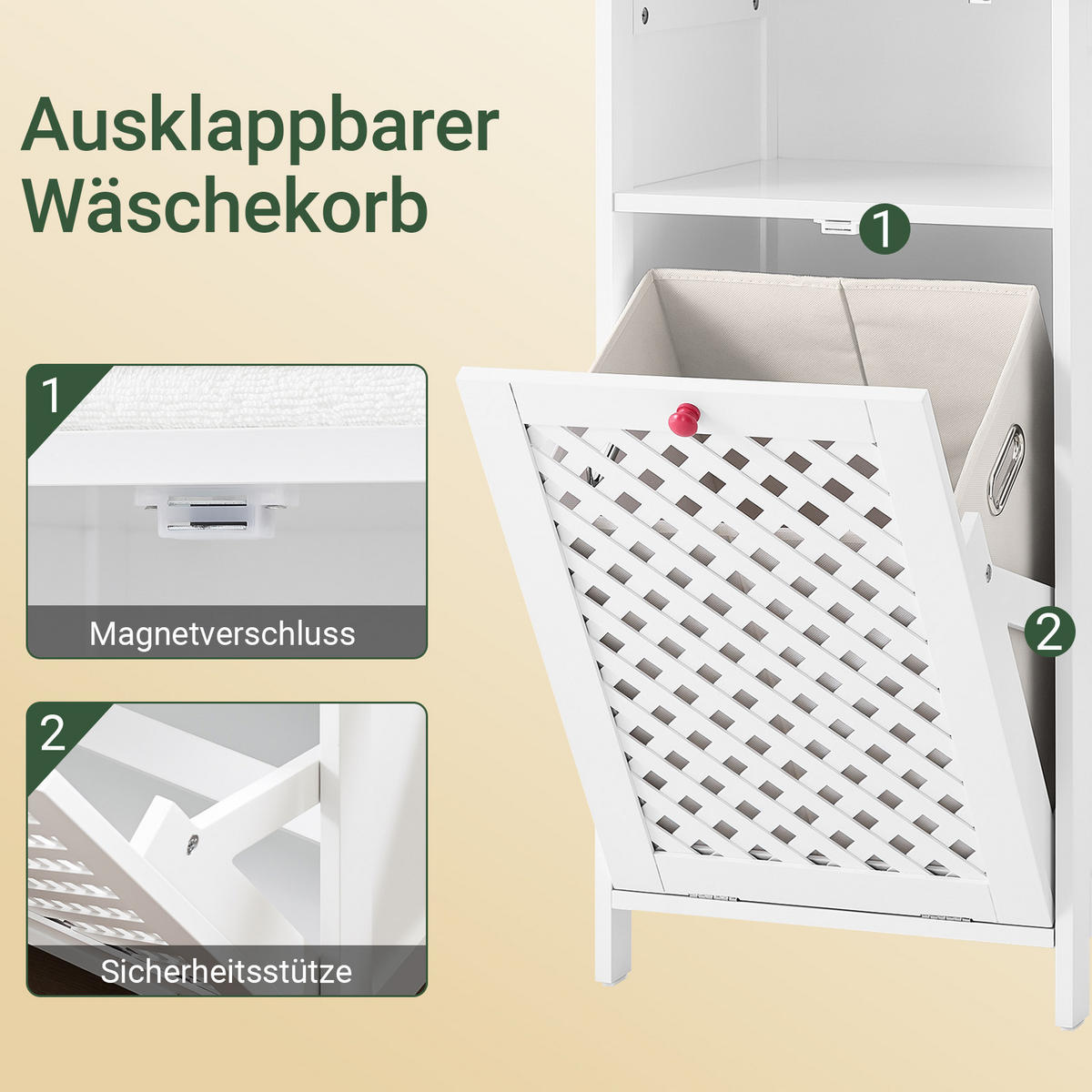 WÄSCHESCHRANK Weiß 45x41,5x87cm - Weiß, Holzwerkstoff (45/87/41.5cm) - SoBuy