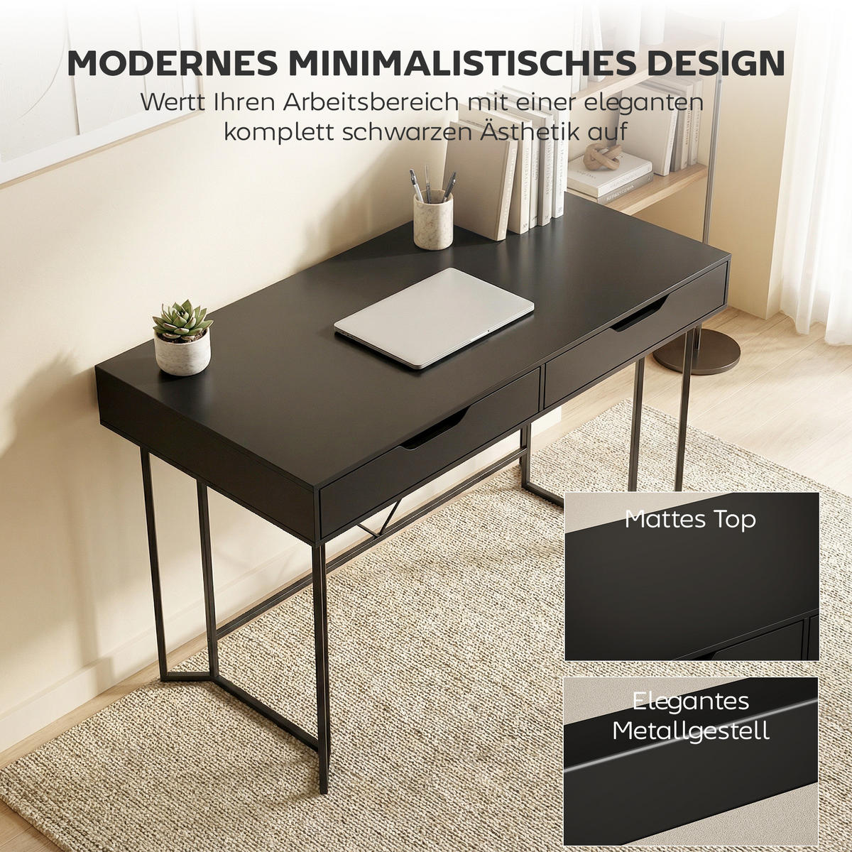 BÜROTISCH Schwarz 1 Stück - Schwarz, Holzwerkstoff (60/120/77cm) - GiPP