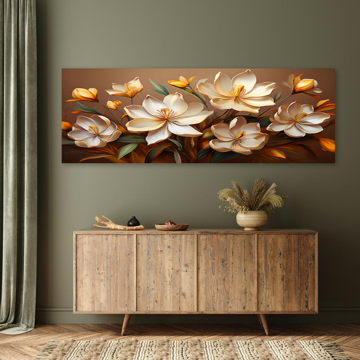 WANDBILD boho blumen blumenstrauß komposition - Braun, Textil (90/30cm) - Feeby