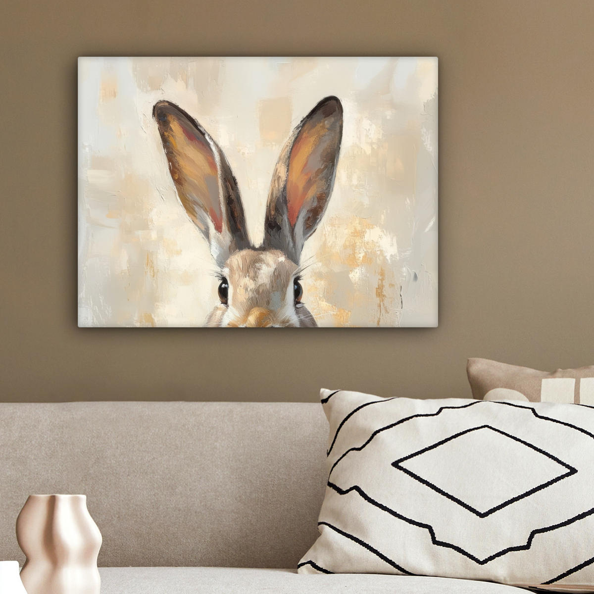 LEINWANDBILD Hase - Ohren - Braun Wandbild 40x30 cm - Beige, Textil (40/30cm) - MuchoWow