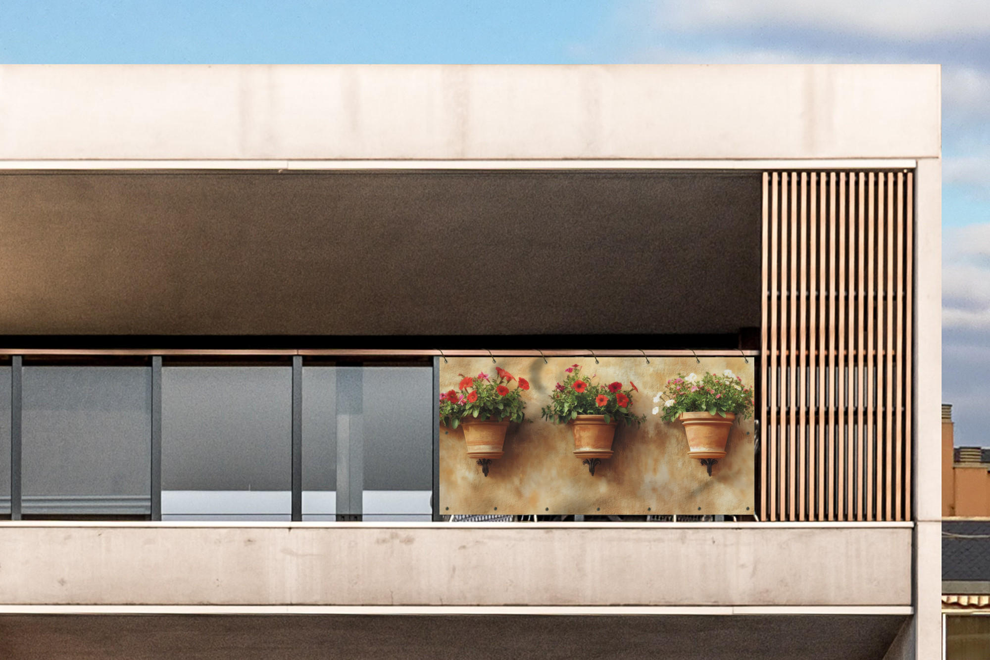 BALKON-SICHTSCHUTZ Blumentöpfe - Wand - Vintage - Terra cotta, Kunststoff (200/90cm) - MuchoWow