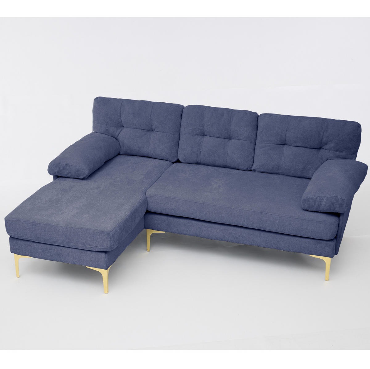 ECKSOFA 187,5/130/79 cm blau aus Holz mit Chenille - Blau, Holz (130/187.5cm) - OKWISH