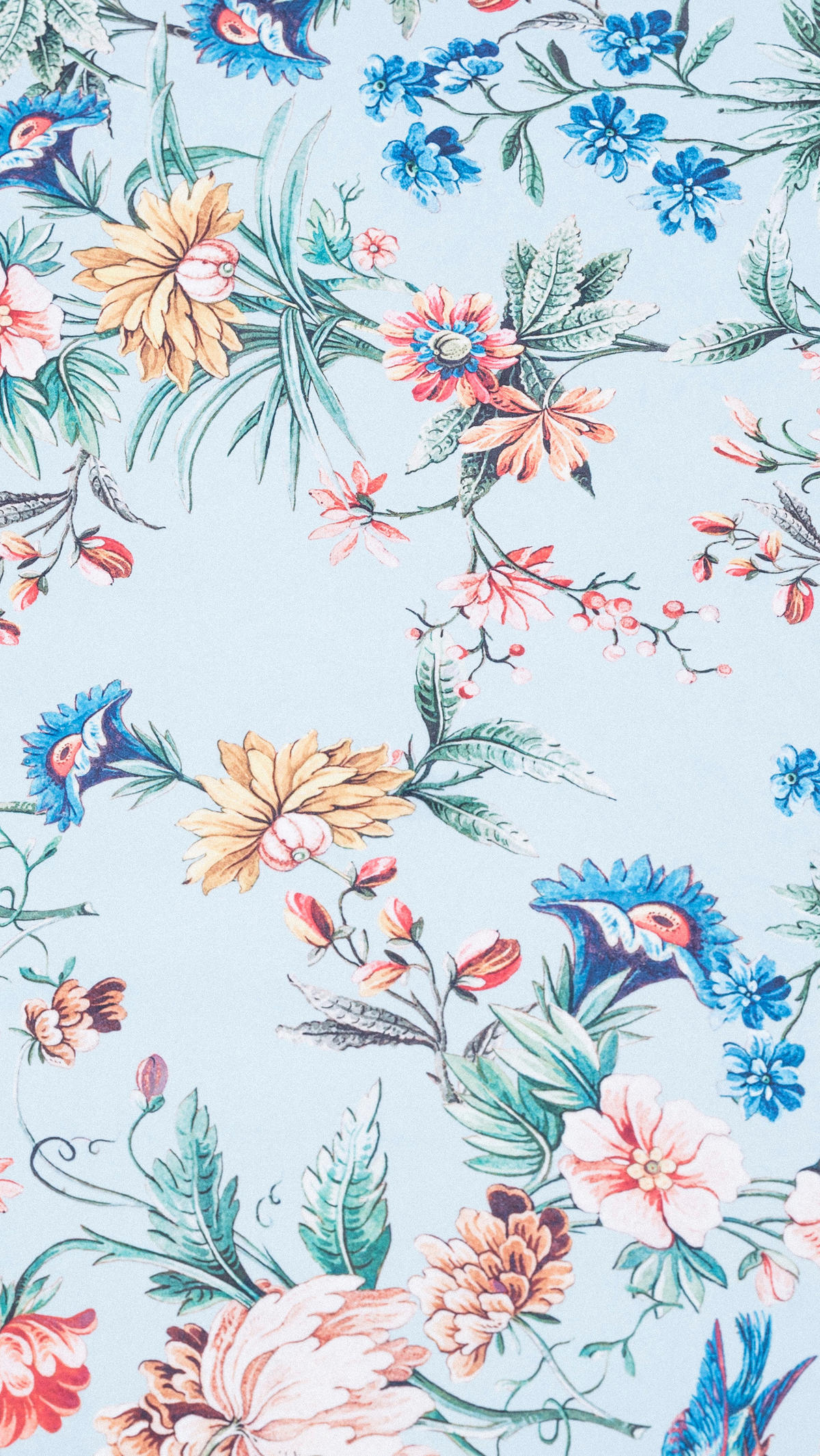 KOPFTEIL aus Samt und Schaumstoff mit floralem Muster auf hellem blauen Hintergrund VELVET - Hellblau, Textil (160/60/8cm) - RNT By Really Nice Things