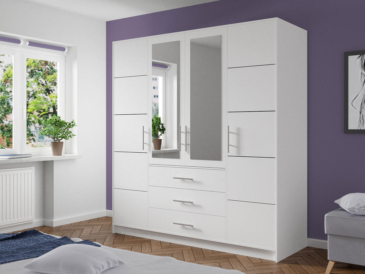 KLEIDERSCHRANK Bali D4 - Silberfarben/Weiß, Holzwerkstoff (196/200/58cm) - MIRJAN24