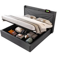 POLSTERBETT 140/200 cm mit Bettkasten und USB-C, gepolstertem Kopfteil - Grau, Textil (140/200cm) - BEAOK
