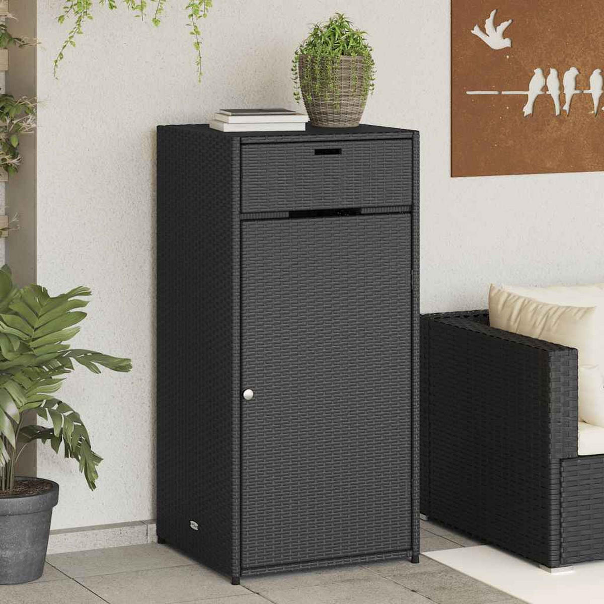 GARTENSCHRANK mit Schublade, 55/55/111 cm, aus Poly Rattan, Schwarz - Schwarz, Kunststoff (55/111/55cm) - vidaXL