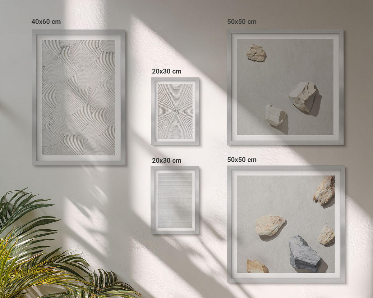 WANDBILDER 5er Set - 50x50 cm & 20x30 cm & 40x60 cm Silberner Rahmen - Geometrische Pappsteine - Silberfarben, Kunststoff (40/60cm) - ArtPrintCave