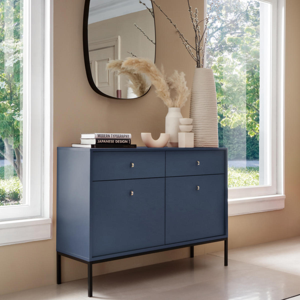 KOMMODE MONDO 104/83/39 cm mit 2 Schubladen 2 Türen Blau - Blau, Holzwerkstoff (104/83/39cm) - MASSENO