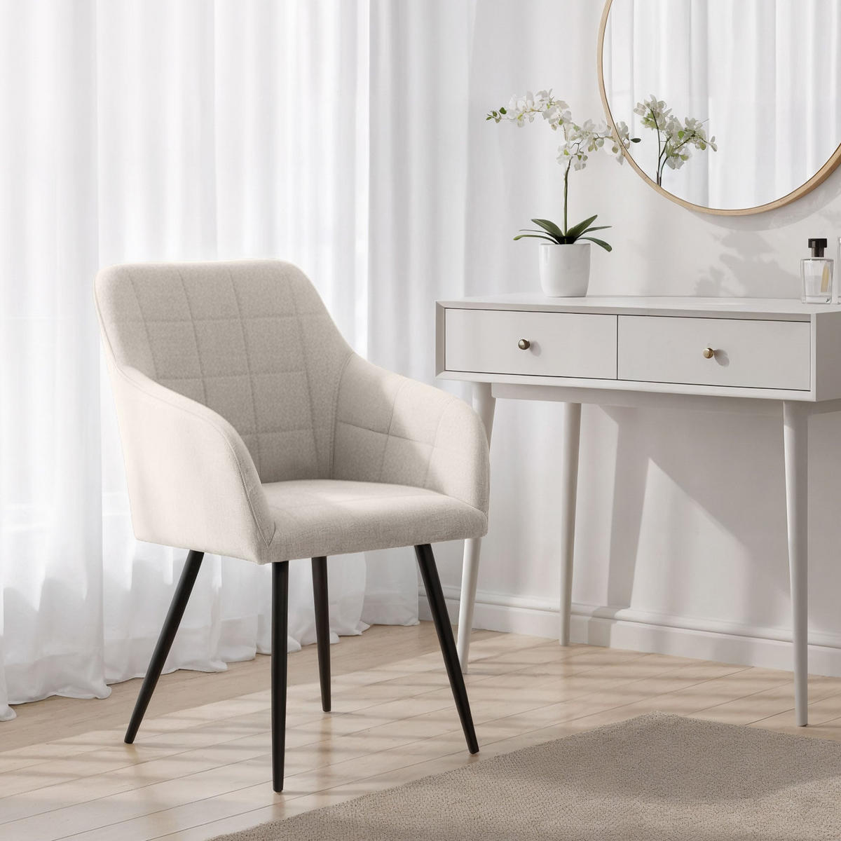 POLSTERSTUHL 4er Set, Metallbeine Creme, Schwarz, X 54/82/58 - Creme/Schwarz, Textil (54/82/58cm) - RAUMHIRSCH FURNITURE