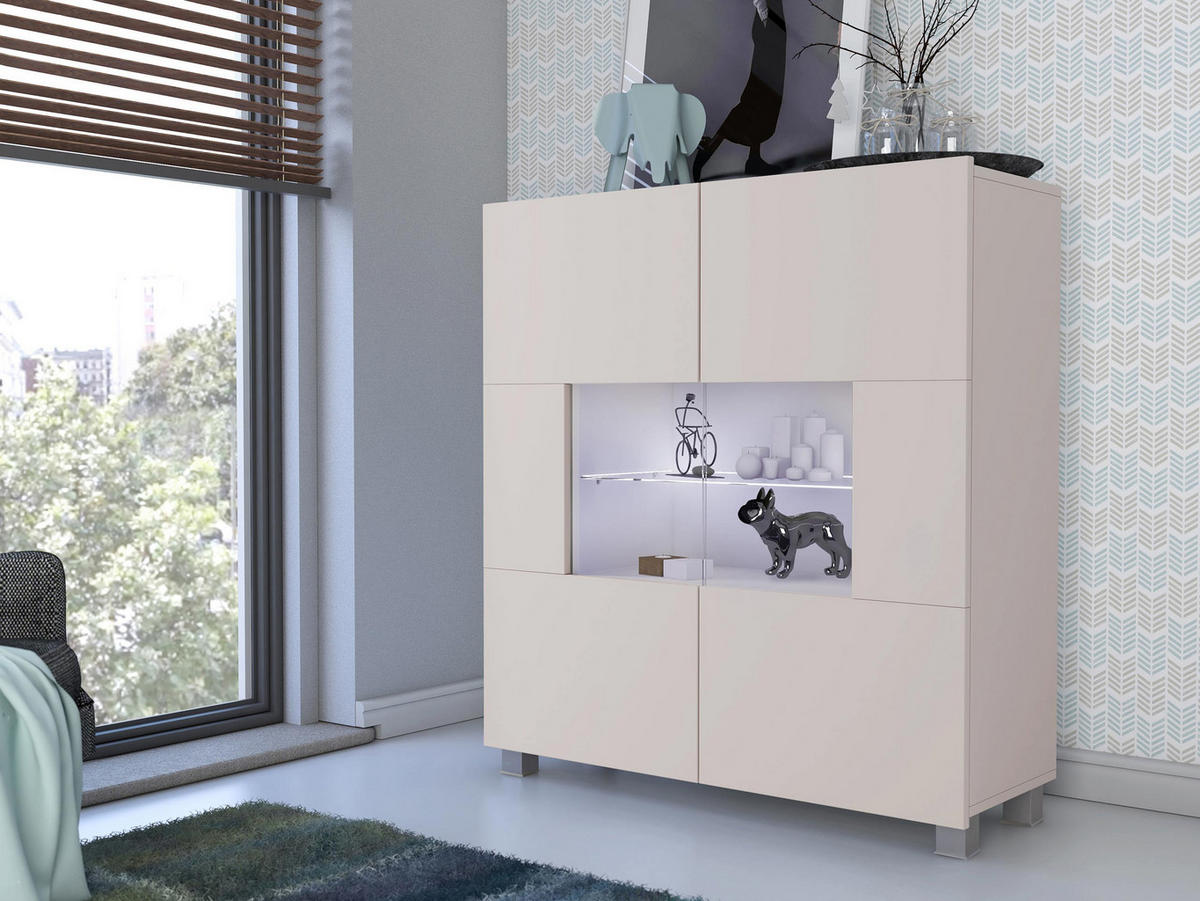 KOMMODE Calabrini 01 mit blauer LED Beleuchtung - Kaschmir, Holzwerkstoff (100/107/35cm) - MIRJAN24