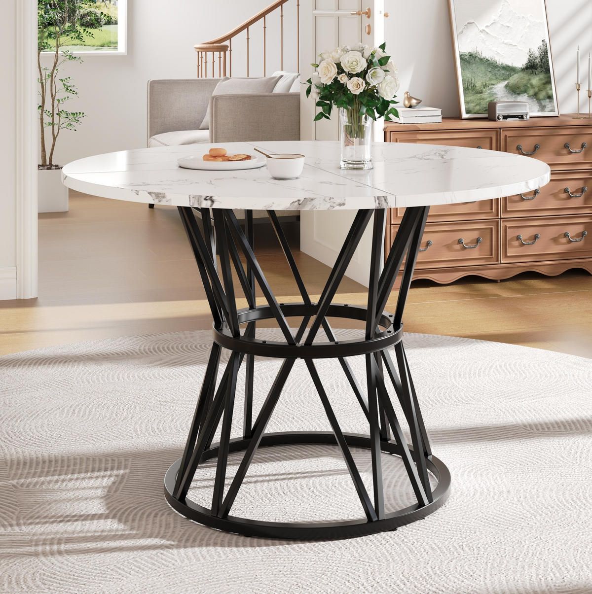 ESSTISCH, MDF mit Marmoroptik & Metallgestell, 100/100/76 cm, Schwarz - Schwarz, Holzwerkstoff (100/100/76cm) - Redom