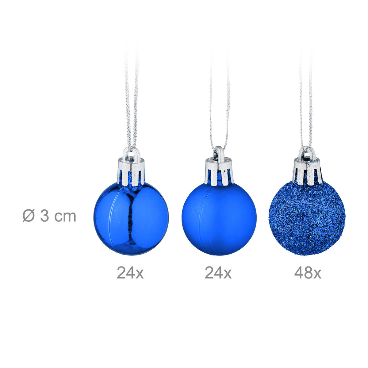 96-TLG.WEIHNACHTSKUGELN-SET - Dunkelblau, Kunststoff (3/4/3cm) - Relaxdays