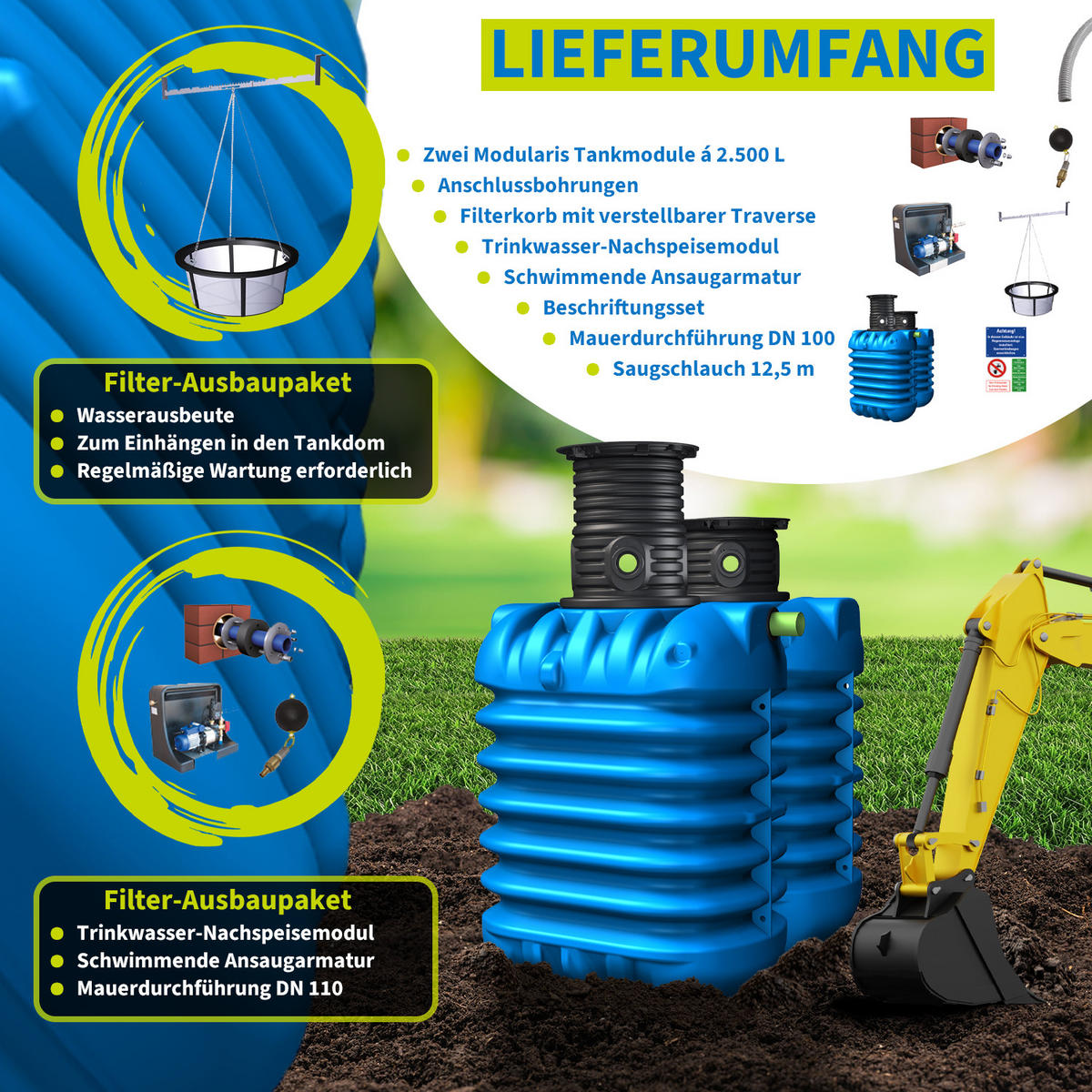 ERDTANK-PAKET 5000 L Haus-Premium - Blau, Kunststoff (147/201/230cm) - 4rain