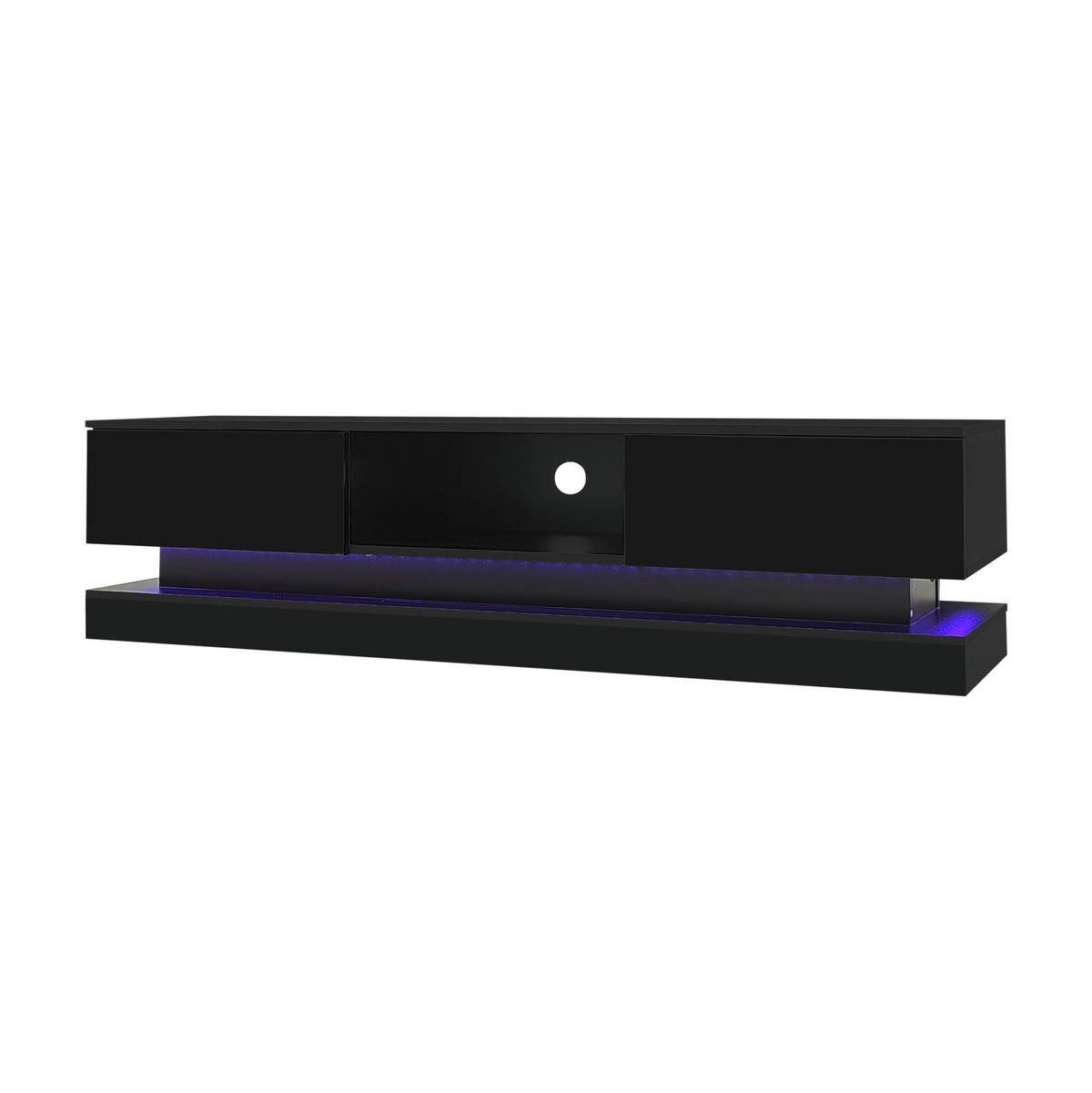 TV-LOWBOARD in Schwarz Hochglanz mit LED und 2 Schubladen 160/35/40.5 cm - Schwarz, Holzwerkstoff (160/40.5/35cm) - Redom