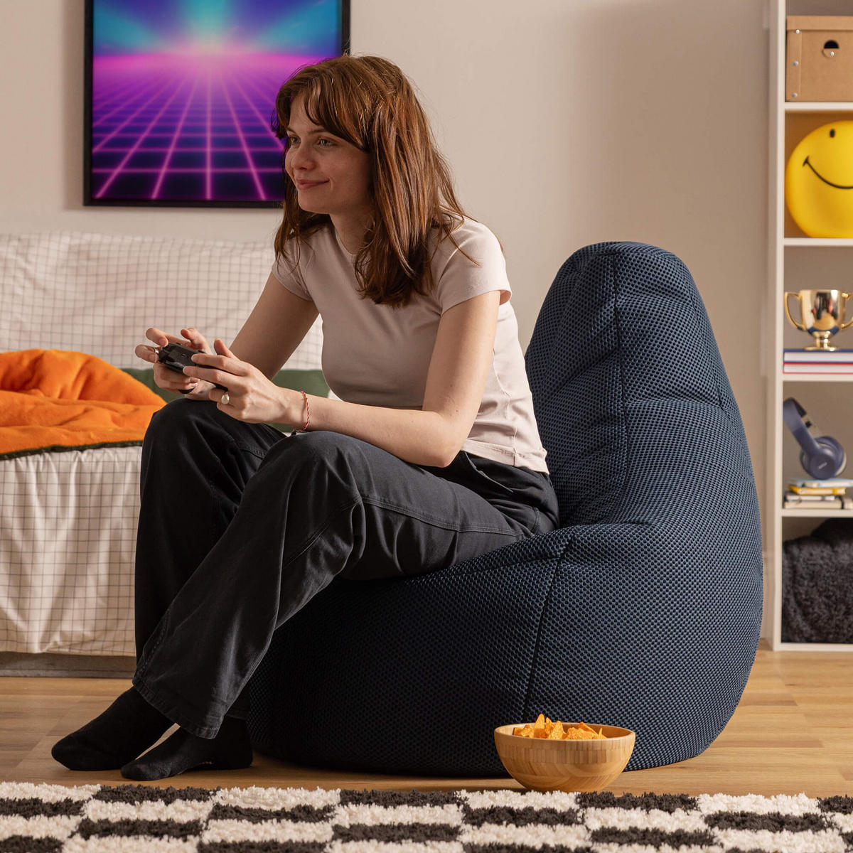SITZSACK Liegesessel Dalton Techmesh Gaming - Dunkelblau, Textil (90/73/84cm) - icon