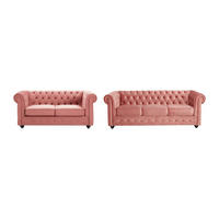 SOFA 3-Sitzer & 2-Sitzer - Samt - Pastellrosa - CHESTERFIELD - Pink, Textil (88/72/205cm) - Vente-Unique