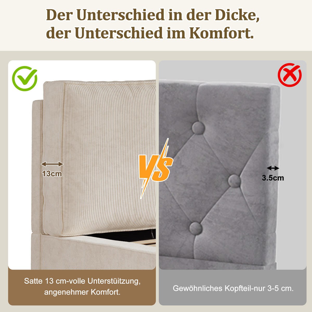 POLSTERBETT 180/200 cm in Beige mit Bettkasten und Lattenrost Cord Blockdesign - Beige, Holzwerkstoff/Textil (180/200cm) - STILVORA