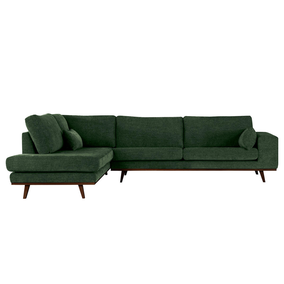 ECKSOFA mit Ottomane - Dunkelgrün/Buchefarben, Textil (287/219cm) - home24