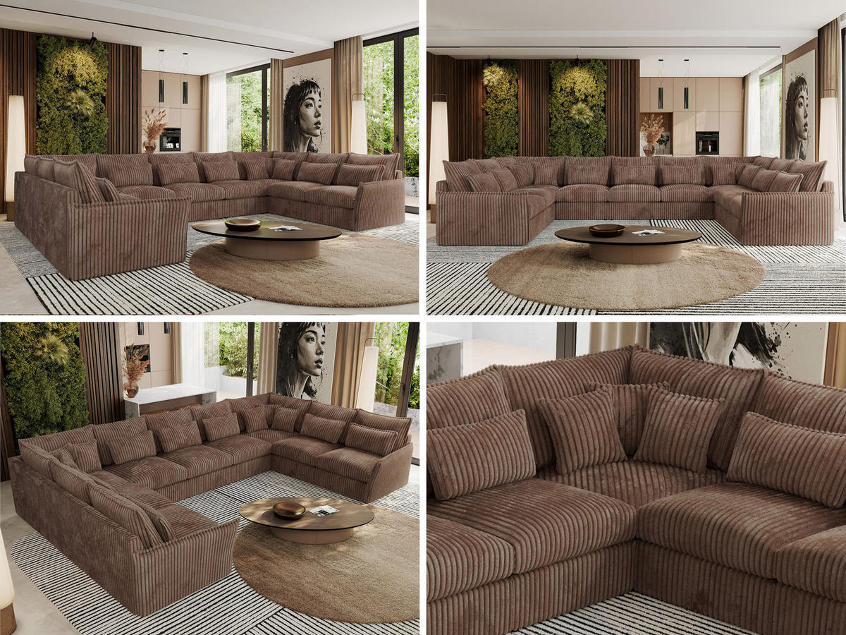 WOHNLANDSCHAFT VERSO U 9M Braun Cord - Schwarz/Braun, Kunststoff/Textil (442/93/270cm) - MKS