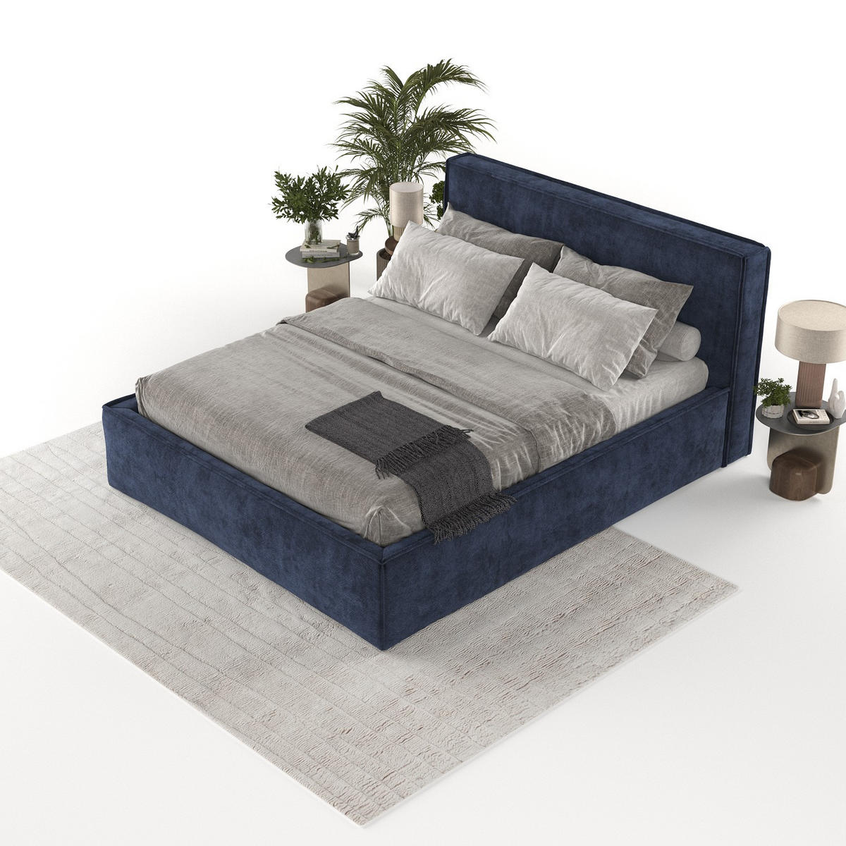 POLSTERBETT Sato mit Stauraum 120/200 cm Marineblau im Terra NW Stoff - Schwarz/Naturfarben, Holz/Holzwerkstoff (120/200cm) - AltaBeds