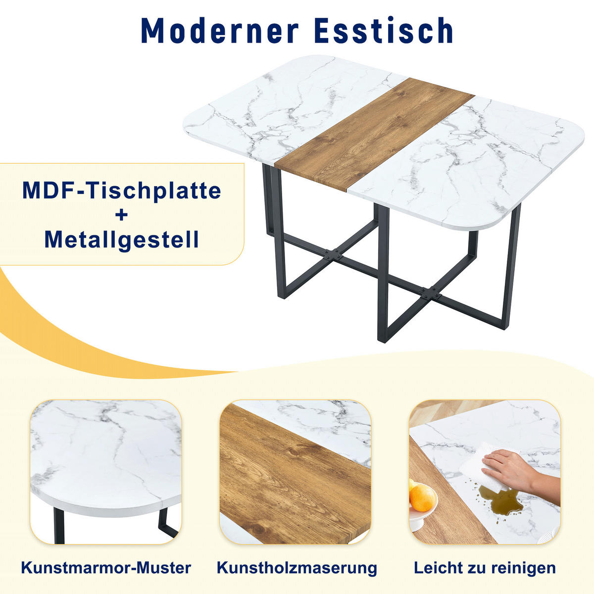 ESSGRUPPE DE-39498 ausziehbar, mit 4 Stühlen und Metallrahmen Weiß/Schwarz - Weiß, Holzwerkstoff (150/79/100cm) - ComfortXL