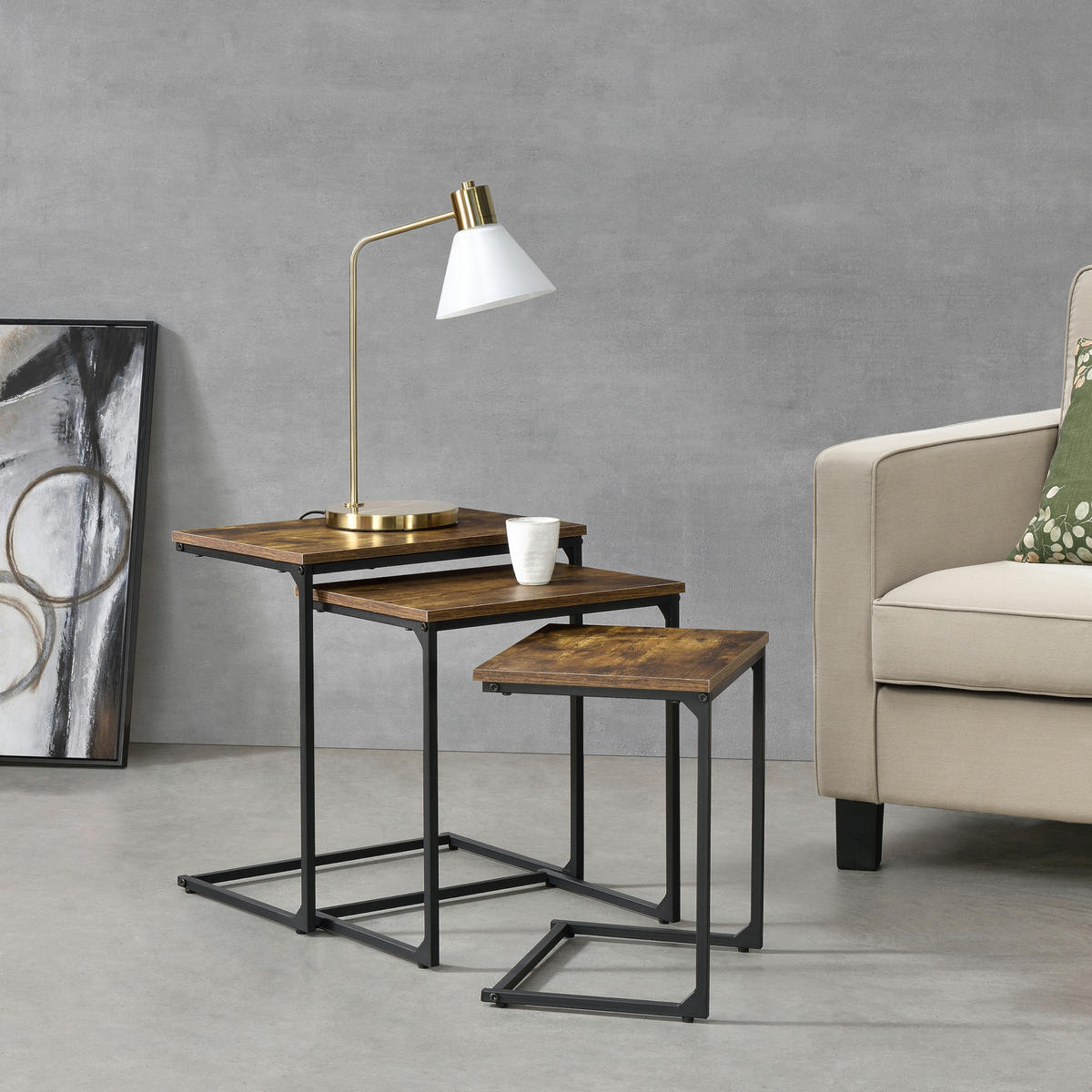 BEISTELLTISCHSET Töreboda im 3er Set - Braun, Holzwerkstoff (35/50/55cm) - [en.casa]