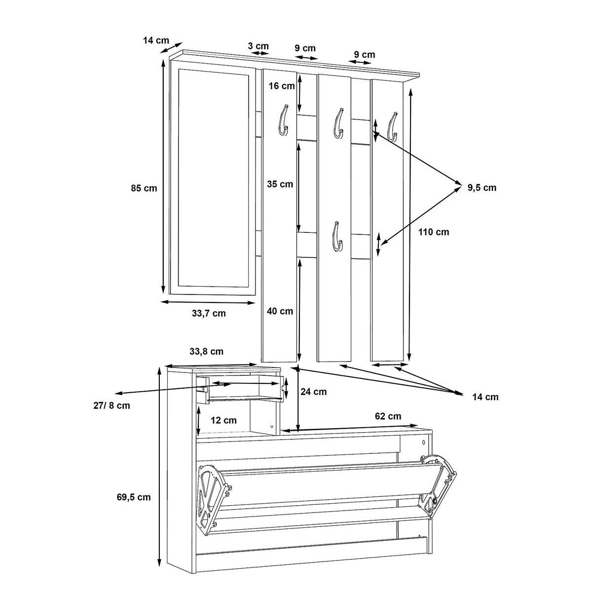 KOMPAKTGARDEROBE - Eichefarben/Weiß, Holzwerkstoff/Kunststoff (98/180/25cm) - home24