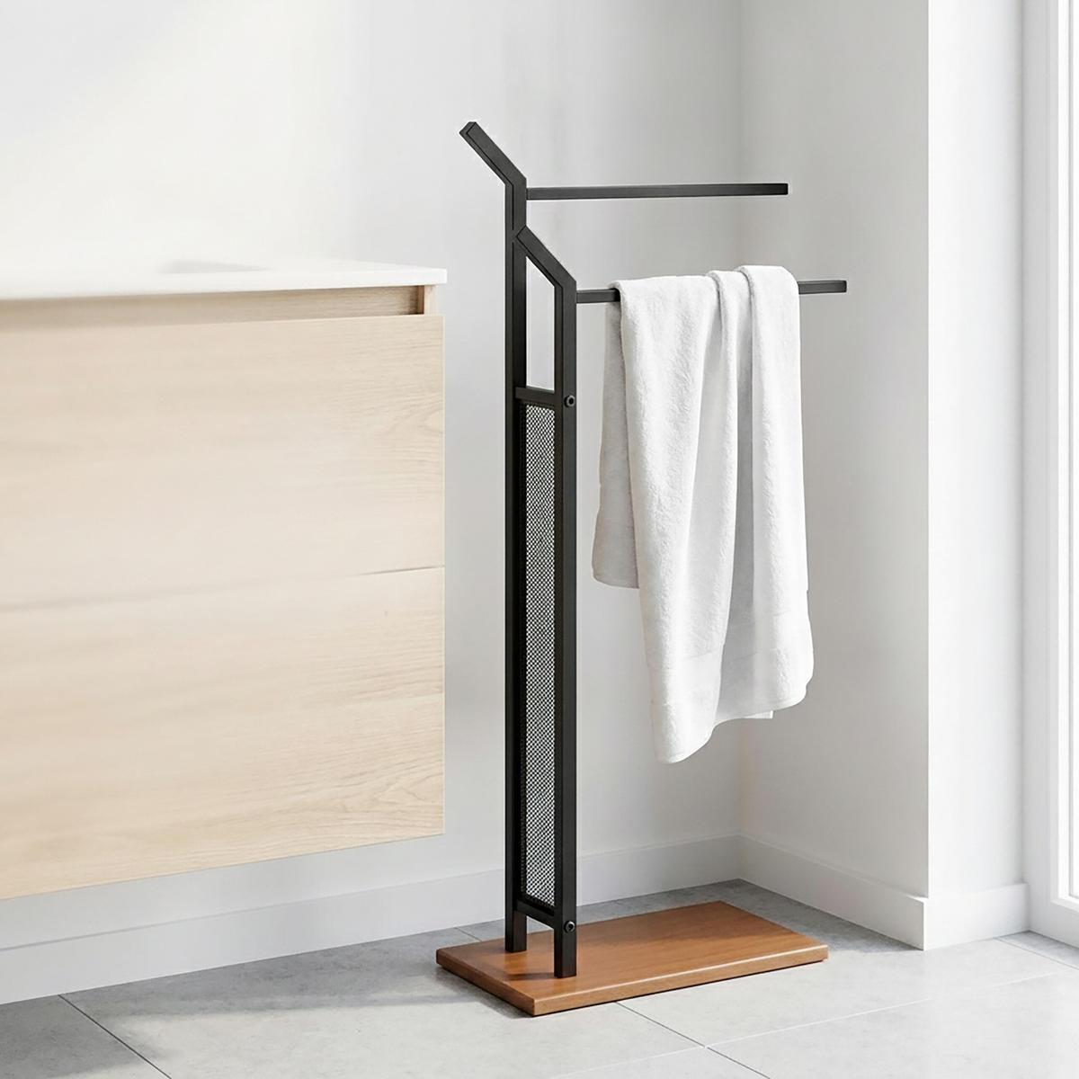 HANDTUCHSTÄNDER Schwarz Holzoptik freistehend 88 cm - Schwarz, Holzwerkstoff/Metall (40/88/20cm) - Relaxdays