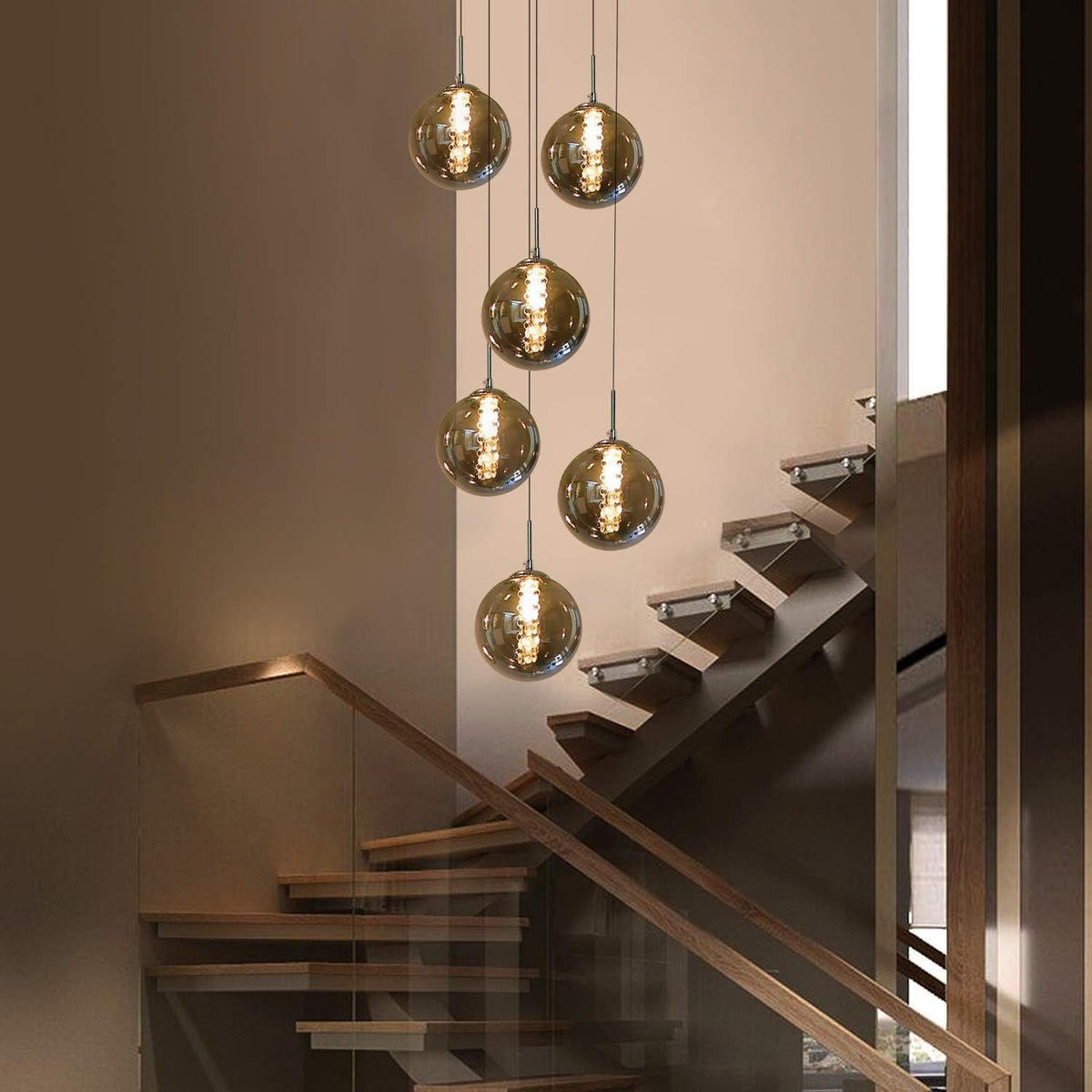 HÄNGELEUCHTE Energie 6-flammig 31/31/150 cm - Grau, Glas (31/31/150cm) - Nettlife