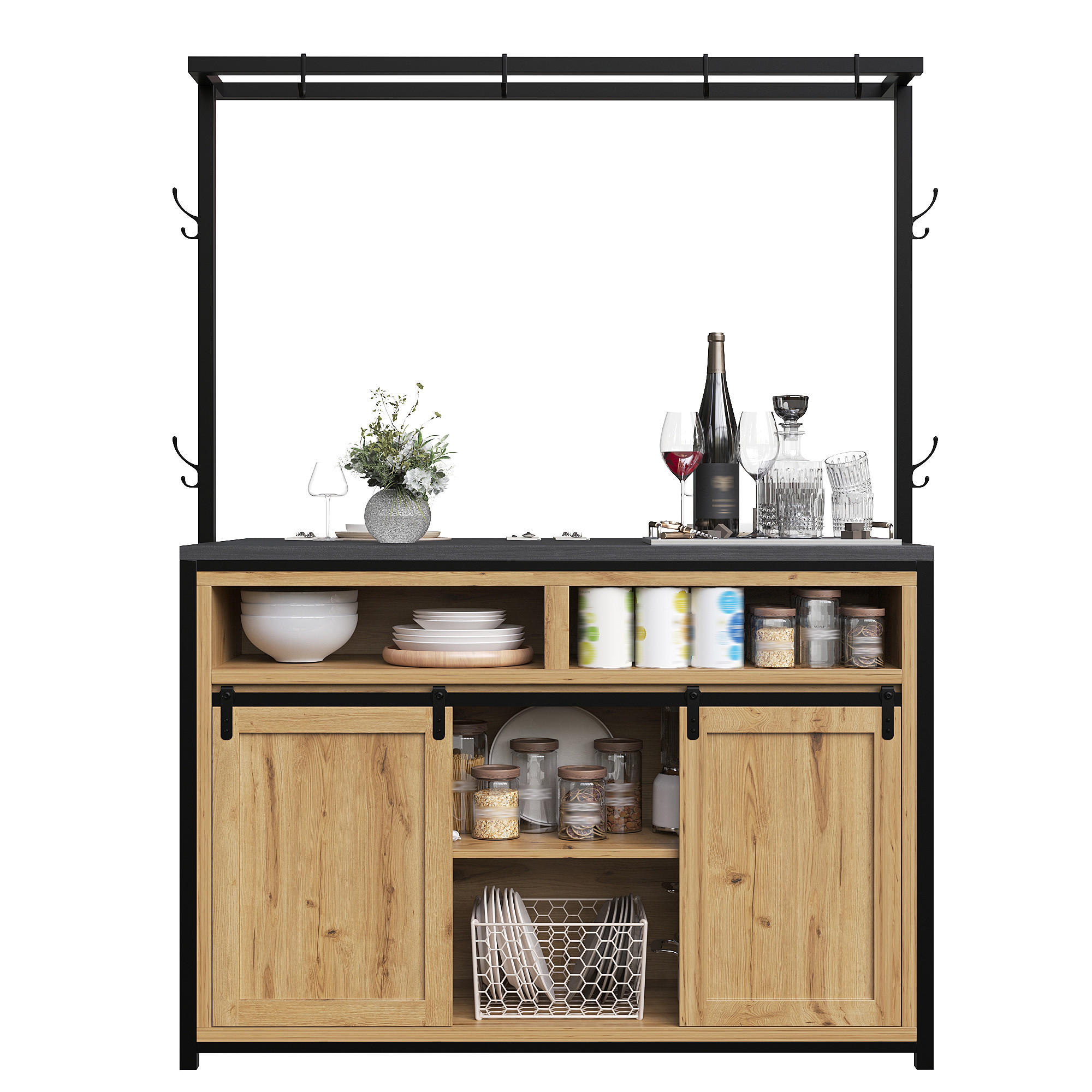 KÜCHENINSEL Schrank Arbeitsplatte Stromanschluss Schwarz - Naturfarben, Metall (107/183/62cm) - FLIEKS