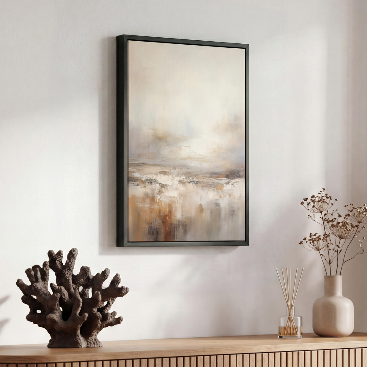 LEINWAND Bilder mit Rahmen - Kunst - Industriell - Grau - Braun - Abstrakt - 30x40 - Sandfarben, Textil (30/40cm) - MuchoWow