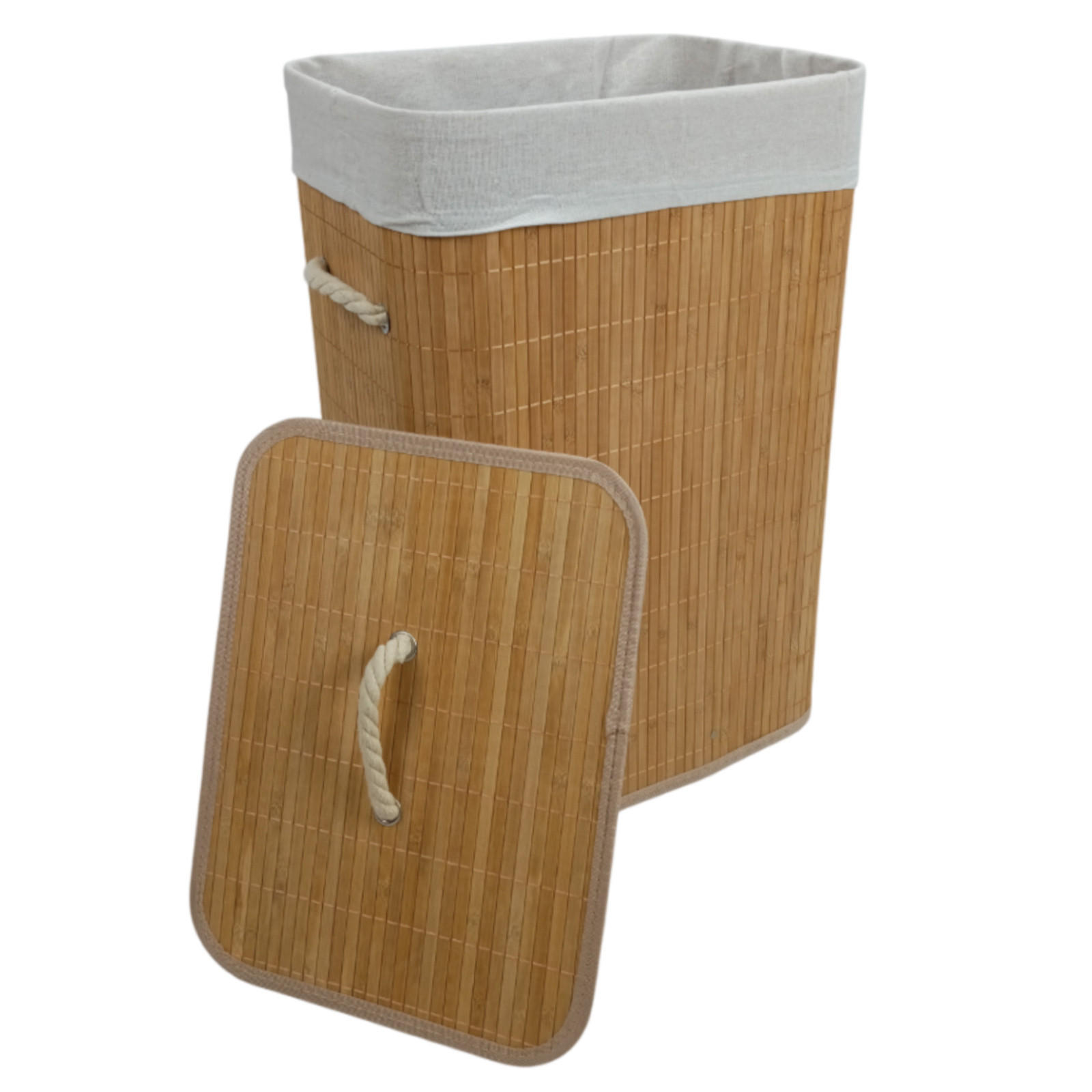 WÄSCHEKORB Bambus Stoff Naturfarben mit Deckel 40x30x60 cm - Naturfarben, Holz (40/60/30cm) - Begryf