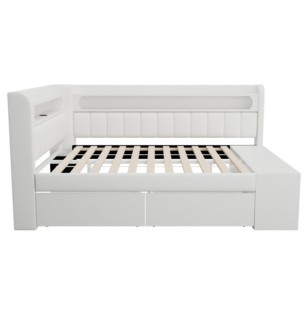 SCHLAFSOFA 90/200 cm mit LED-Beleuchtung, USB-Anschluss, 2 Schubladen und Schuhschrank, Weiß - Weiß, Holzwerkstoff (104/91.5/212.5cm) - Redom