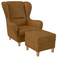 OHRENSESSEL Sofia Relaxsessel mit Hocker | Design Kunstleder Milano Ockerbraun - Braun, Textil (920/680/950cm) - Supellex