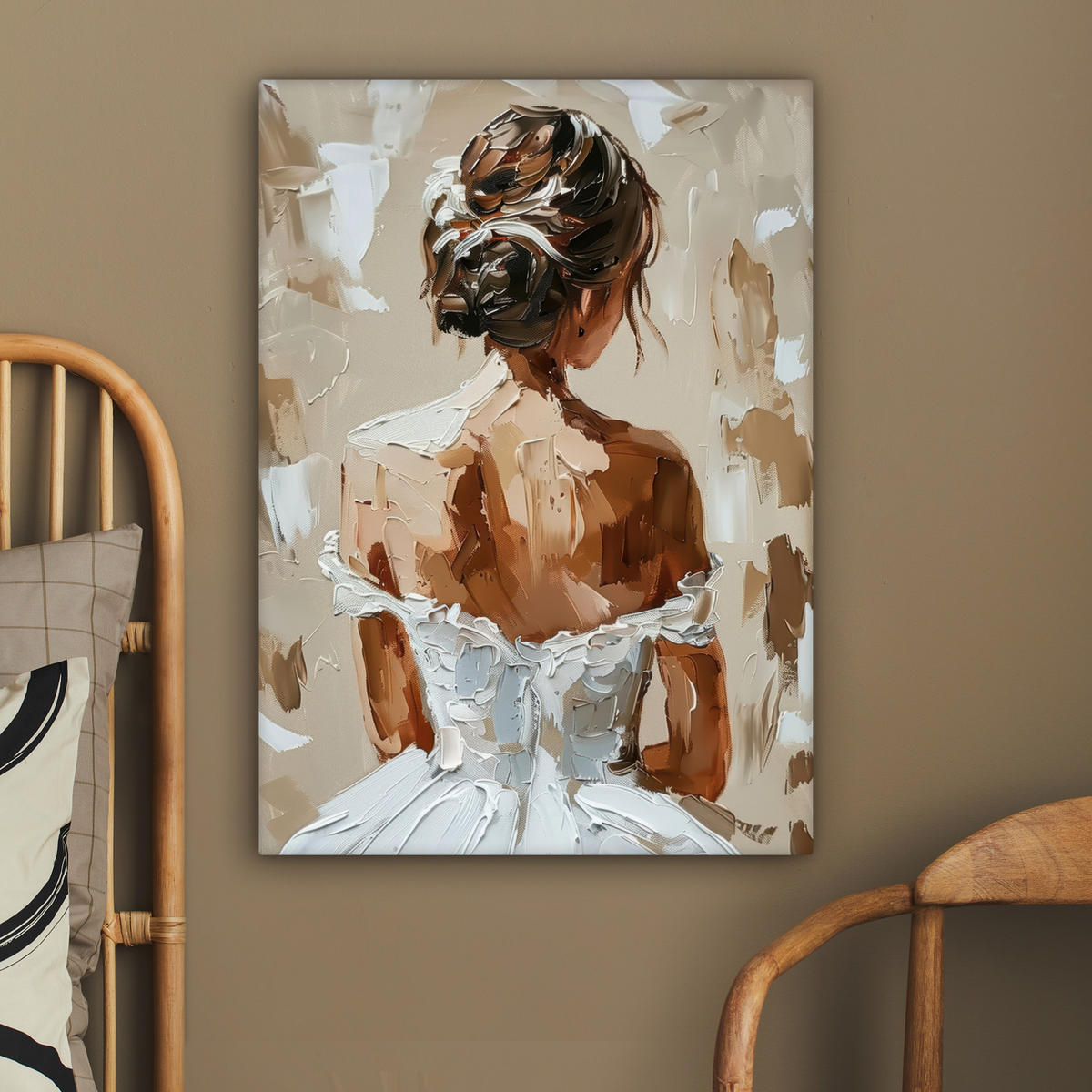 LEINWANDBILD - Frau - Farbe - Abstrakt - Beige - Modern - 60x80 - Gemälde - Sandfarben, Textil (60/80cm) - MuchoWow