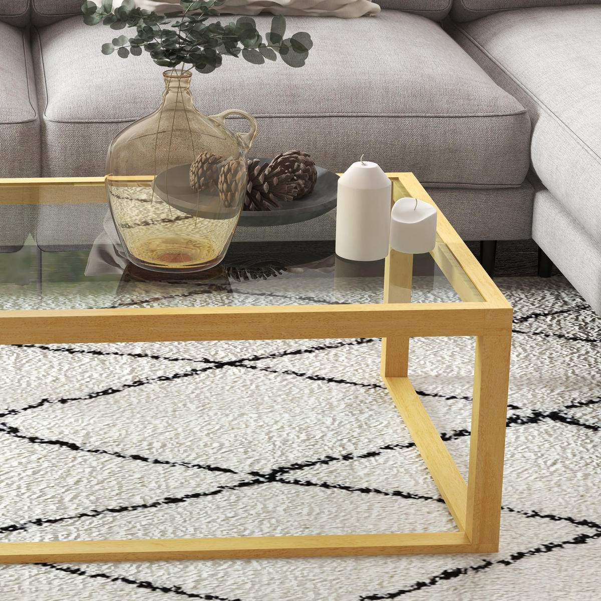 COUCHTISCH DE-15831 mit Glasplatte Hellholz - Naturfarben, Holzwerkstoff (100/60/35cm) - ComfortXL
